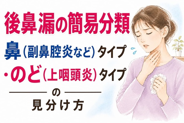 【後鼻漏・簡易部位分類】鼻タイプ（副鼻腔炎など）・ のど（上咽頭炎）タイプの見分け方
