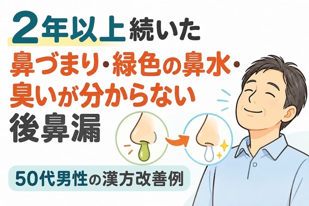 2年以上続いた鼻づまり・緑色の鼻水・臭いが分からない後鼻漏｜50代男性の漢方改善例