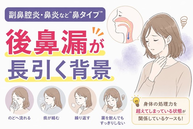 副鼻腔炎・鼻炎など「鼻タイプ」の後鼻漏が長引く背景