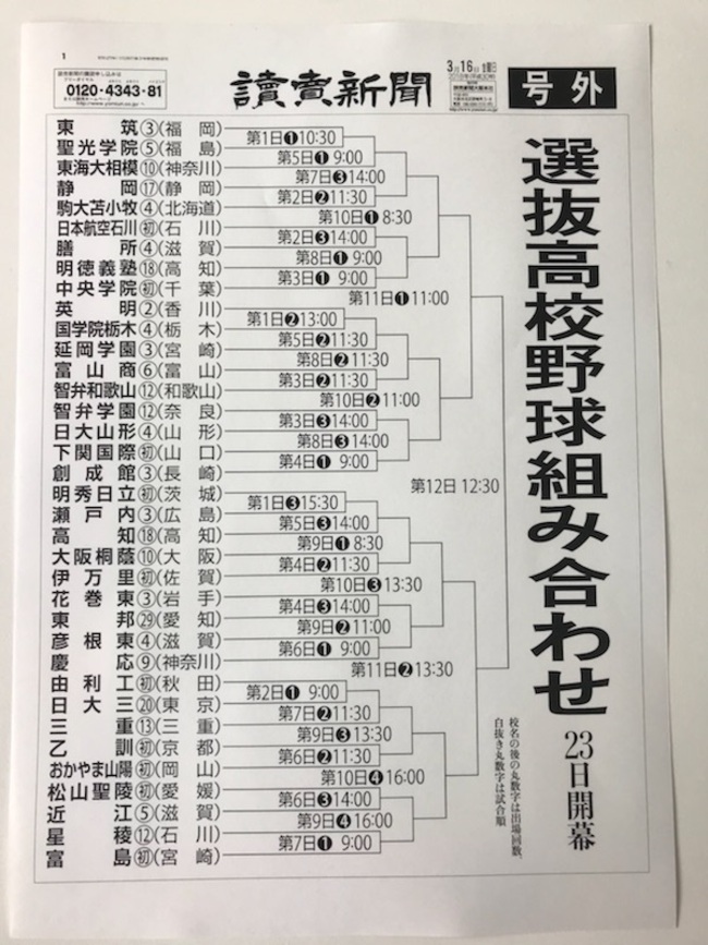 選抜高校野球組み合わせ