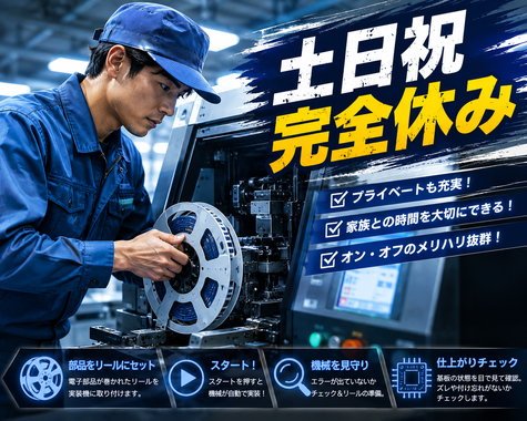 【土日祝完全休み】　勤務時間のほとんどが深夜手当の対象時間♪　＜夜勤専属＞　自分のペースでできる機械オペレーター1